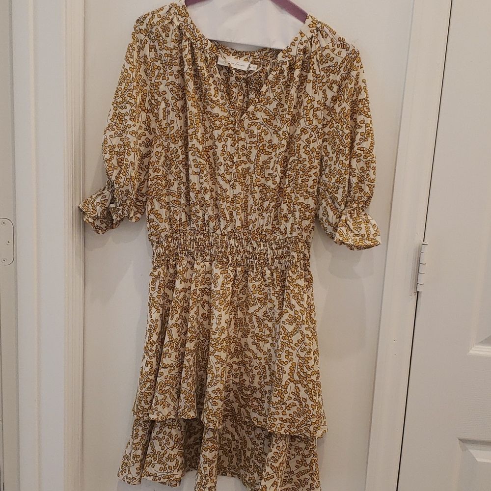 All in Favor Yellow Floral Smocked Ruffle Dress Size Medium